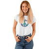 Blue Floral Peace Damen Tshirt Farbe Weiß